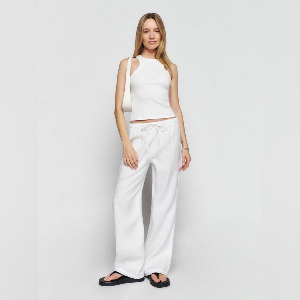 Reformation White Wide-Leg Linen Pants